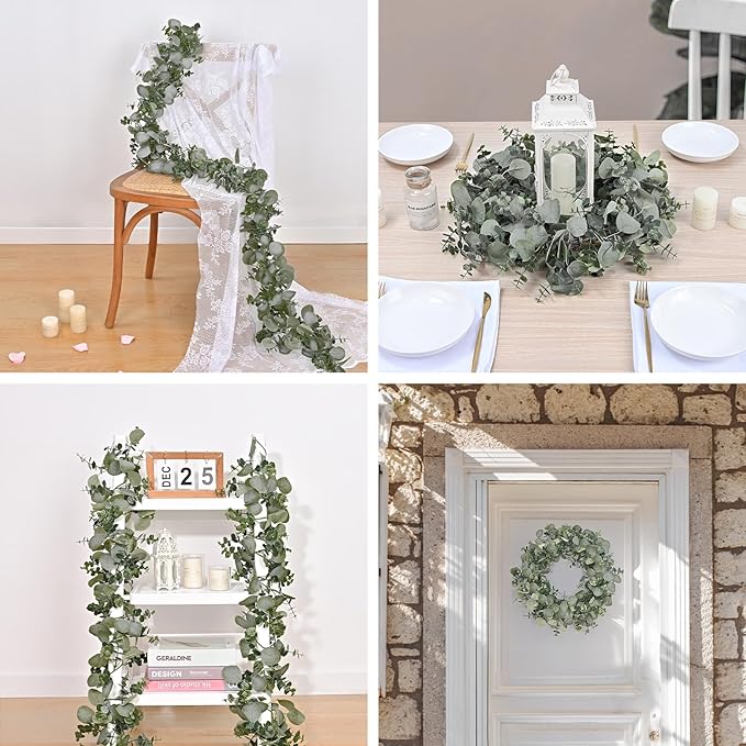 Dolicer 2 Packs 6FT Artificial Eucalyptus Garland, Faux Greenery Garland Hanging Fake Silver Dollar Eucalyptus Leaves Vines for Wedding Backdrop Arch Table Wall Party Home Decor