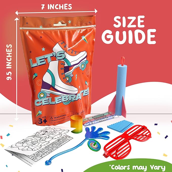 Crown Display Party Favors for Kids 10 Pre Filled Party Favor Bags - Roller Skating Fun Goodie Bags Stuffers for Kids with Fidget Toys and Small Toys Goody Bag Stuffers - Party Favors for Kids 4-8