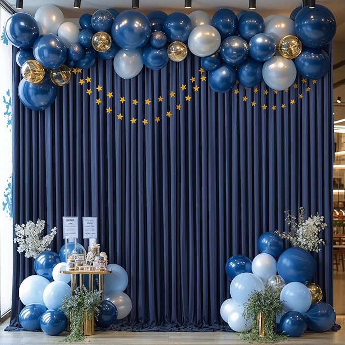 40x10FT Navy Blue Backdrop Curtains for Wedding Parties, Wrinkle Free Polyester Photography Backdrop Drapes for Wedding Baby Shower Birthday Parties Stage Background Stand Decorations 4x10ft,10 Panels