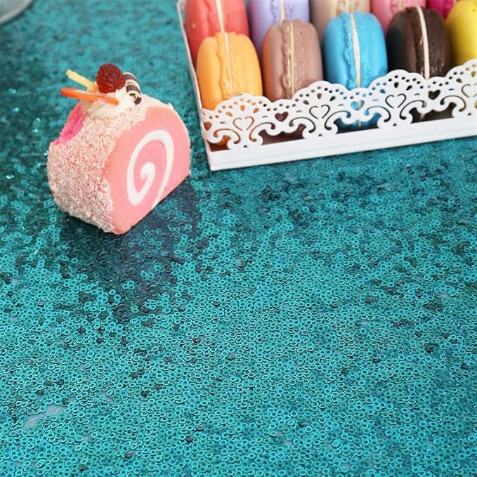 Eternal Beauty Teal Tablecloth, 60x102 Inch Sequin Rectangle Table Cover for Cake Dessert Exhibition Party Birthday Events