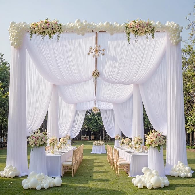 Outpain 40ftx20ft White Backdrop Ceiling Drapes,8Panels 20ft Height Wrinkle Free Tent Draping Curtains, Fabric Drapery Ceiling Drapes for Wedding Ceremony Birthday Theme Parties with Rod Pocket
