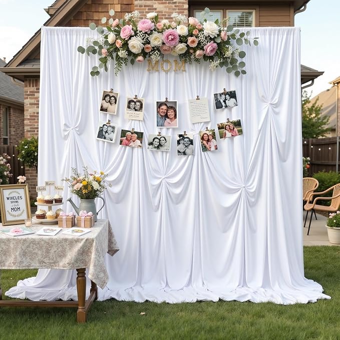 30ftx12ft Wrinkle Free White Backdrop Curtain, 6 Panels 12FT Height White Drapes for Wedding, Silky Polyester Photo Back Drop Cloth Draping for Birthday Party Photography Background