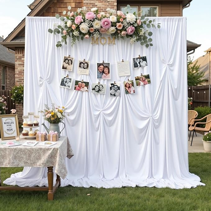 40ftx12ft Wrinkle Free White Backdrop Curtain, 8 Panels 12FT Height White Drapes for Wedding, Silky Polyester Photo Back Drop Cloth Draping for Birthday Party Photography Background