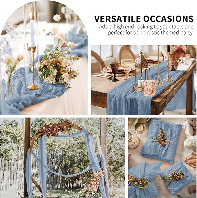 6 Pack Dusty Blue Table Runner, Cheesecloth Table Runner Long Romantic Semi Sheer Rustic Boho Gauze Table Runners for Wedding Bridal Shower Birthday Party Decorations(17.7×108 Inch)