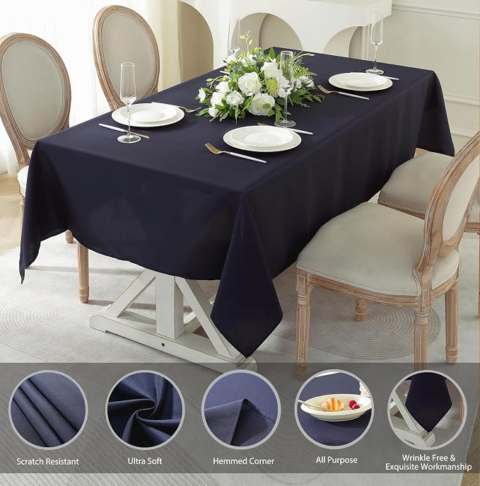 5 Pack Rectangle Tablecloth, 90 x 156 Inch Navy Blue, Washable Polyester Fabric for Home, Party, Wedding or Restaurant