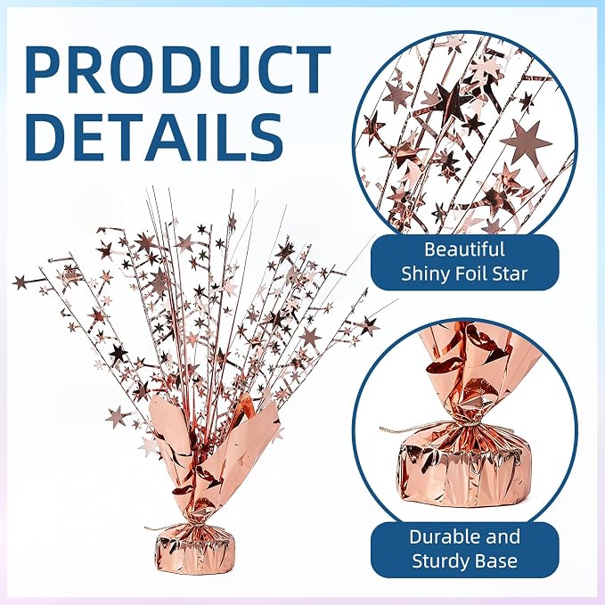 24 Pack Rose Gold Metallic Foil Spray Centerpiece Star Table Decoration Burst Table Centerpieces for Birthday New Year Wedding Anniversary Graduation Party Supply (Rose Gold)