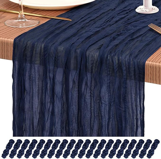 20 Pack Navy Blue Cheesecloth Table Runner 10FT Boho Gauze Cheese Cloth Table Runners Romantic Rustic Sheer Table Decorations for Wedding Party Baby Shower Birthday Holiday Home