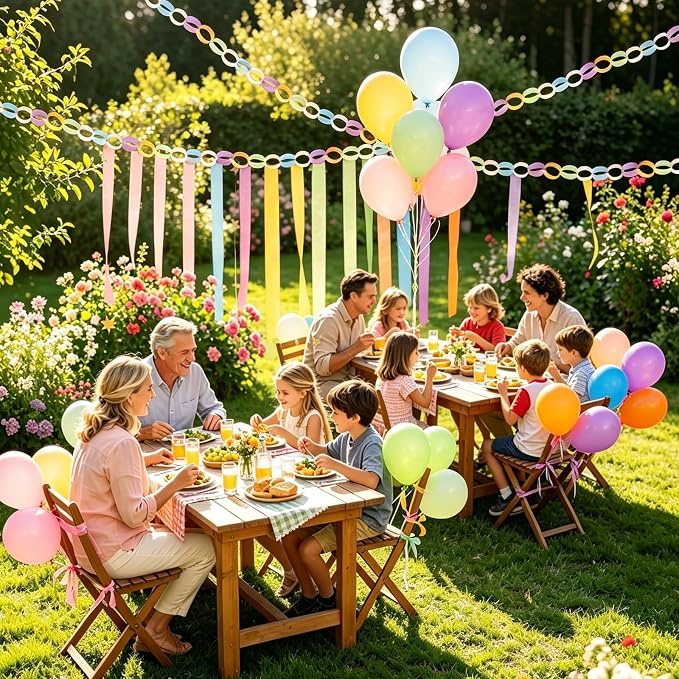 Pastel Birthday Party Decorations Kit with 492ft Crepe Paper Streamers, 300 Paper Chain Strips, 78.6ft Gold Star Garland and 30 Pastel Balloons for Wedding Birthday Party DIY Crafts Hanging Decor
