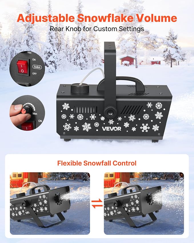 VEVOR Snow Machine, 650W Handheld/Hanging Fake Snow Maker, Snowmaking Machine with Portable Handle, Outdoor & Indoor Artificial Snowflake Maker for DJ Stage Parties Christmas Decor