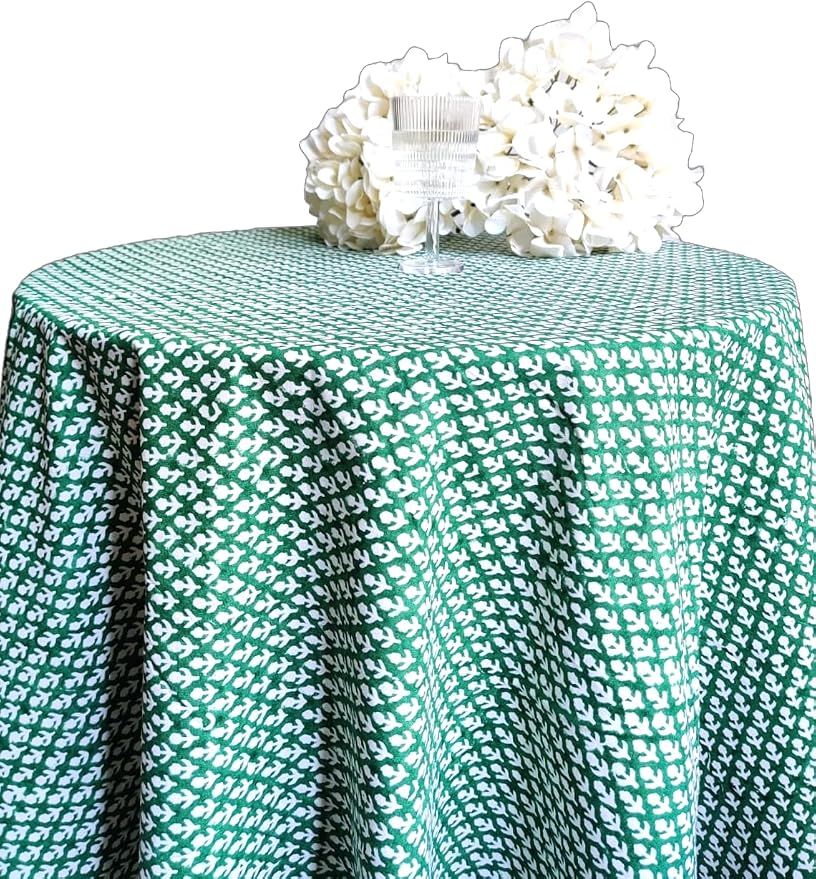 ATOSII Queen Green 100% Cotton Round Tablecloth, Handblock Print Floral Table Cloth for Kitchen Dining Linen I Parties, Weddings, Outdoors, Christmas, Thanksgiving I 90" Inches Round I 6 Seater