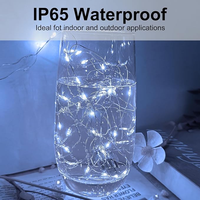 24 Pack Led Fairy Lights - White, Battery Operated LED Silver Wire String Lights, 7FT 20LED Mini Firefly Starry String Lights Waterproof Led Twinkle Lights for Mason Jar DIY Christmas Decor