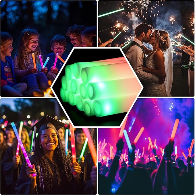 130-Pack White Foam Sticks for Weddings - Bulk LED Light Up Party Glow Wands, Reception Props - Glow Sticks for Adults, Dance, Concerts, Raves.