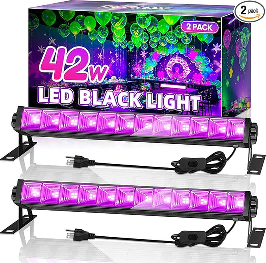 2 Pack 42W LED Black Light Bar, Blacklight with 6FT Cord+Switch+Plug, Glow in The Dark Black Lights Party Supplies,Halloween Lighting Decorations, Fluorescent Poster, Body Paint, Classroom