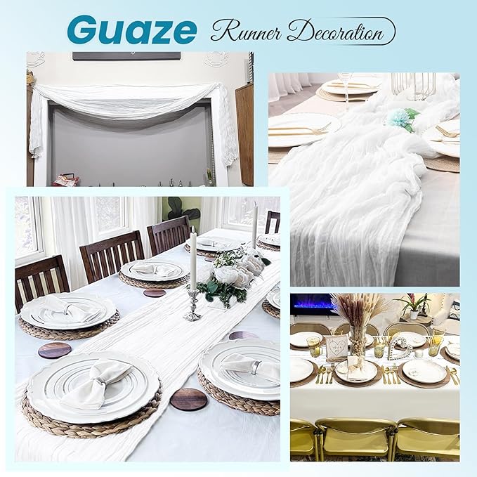 16 Pack White Cheesecloth Table Runner 20 x 120 inch Gauze Table Runners 10 FT Long,Semi Sheer Boho Cheese Cloth Fabric Table Runner Bulk for Wedding,Party,Baby Shower,Bridal Shower Decoration