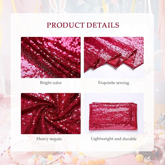 54 Pieces of Red Sequin Chair Ribbons and Table Runners, 48 Sequin Chair Bows, 6 Glitter Table Runners, Suitable for Wedding Parties Birthday Meeting Events Decorations (Rose Red)