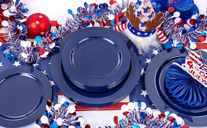 FLOWERCAT 60PCS Blue Plastic Plates - Heavy Duty Blue Plates Disposable (10.25" & 7.5") - serve for 30guest Birthday Party/Wedding/4th of July