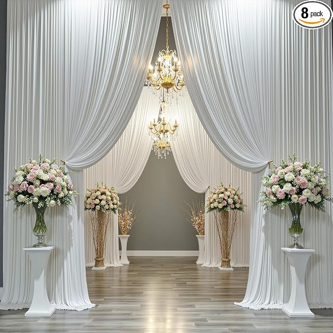 8 Panels 5x12ft Backdrop Curtains for Parties, Wrinkle Free 8 Panels 12 ft Long Polyester Ivory Photo Backdrop Drapes Back Drop Cloth for Wedding Birthday Photography Background Party