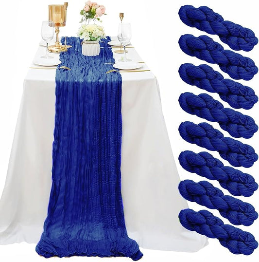 8 Pack Royal Blue Cheesecloth Table Runner 10Ft Gauze Cheese Cloth Table Runner 35 x120Inch Romantic Table Runners for Wedding Anniversary Birthday Party Bridal Baby Shower Engagement Table Decoration