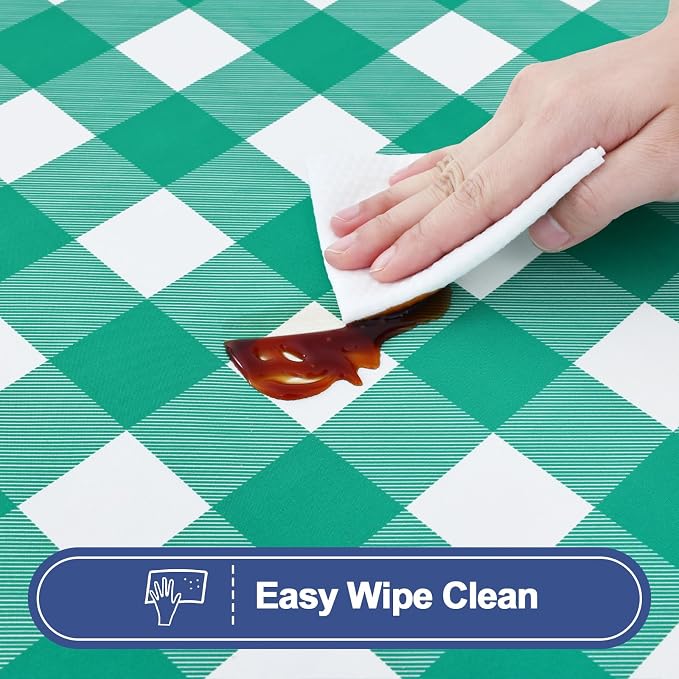 Smiry Picnic Table Cloth 4 Pack, Waterproof Elastic Fitted Tablecloths for 24x48 Rectangle Tables, Washable Polyester Buffalo Plaid Tablecloth for Camping, Dining & Outdoor (Green & White, 24" x 48")