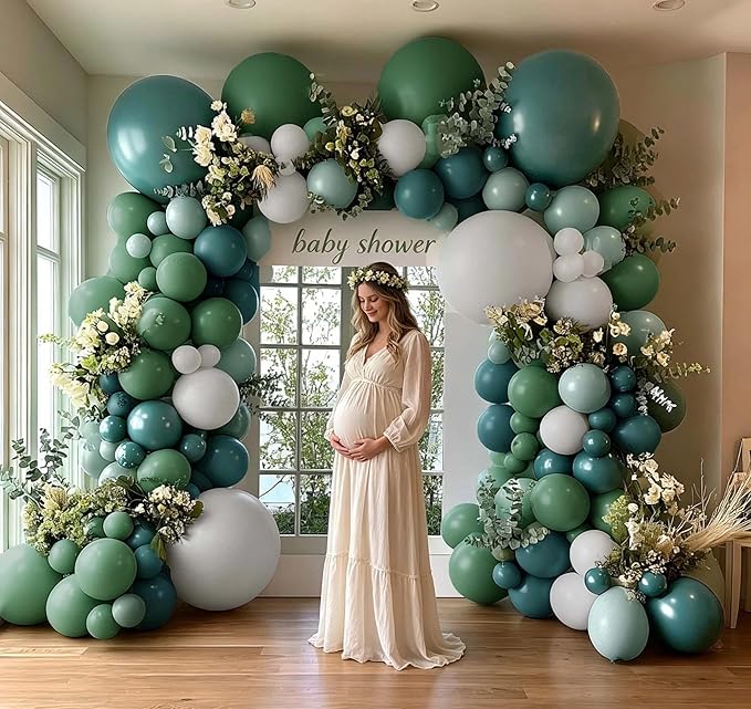 Dusty Blue Green Balloon Arch Kit Double Stuffed Sage Dusty Green White Matte Balloon Garland Slate Blue Teal Latex Balloons for Baby Shower Birthday Neutral Bridal Wedding Silly Goose Party Decor