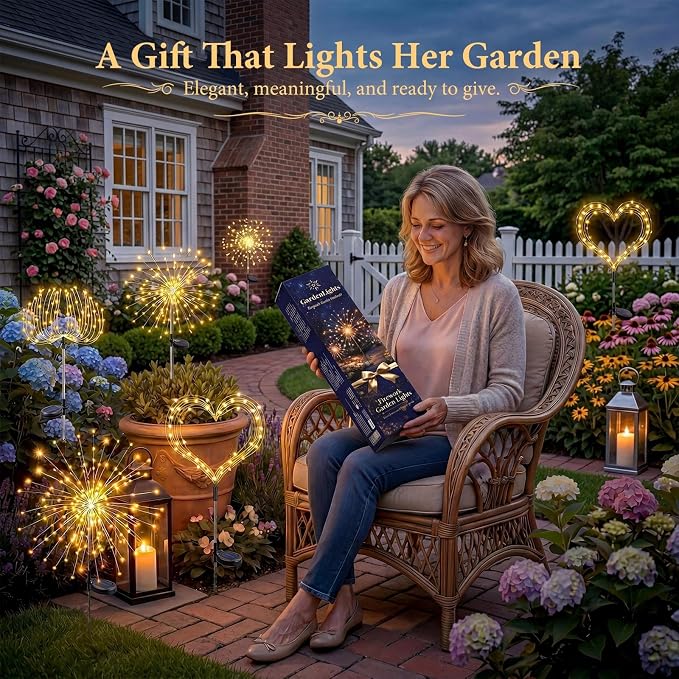 Solar Firework Lights, 6 Pack 120 LEDs 8 Lighting Modes Twinkle Solar Garden Lights Outdoor Waterproof for Yard Patio Walkway Pathway Party Wedding Balcony Decorative- Warm White