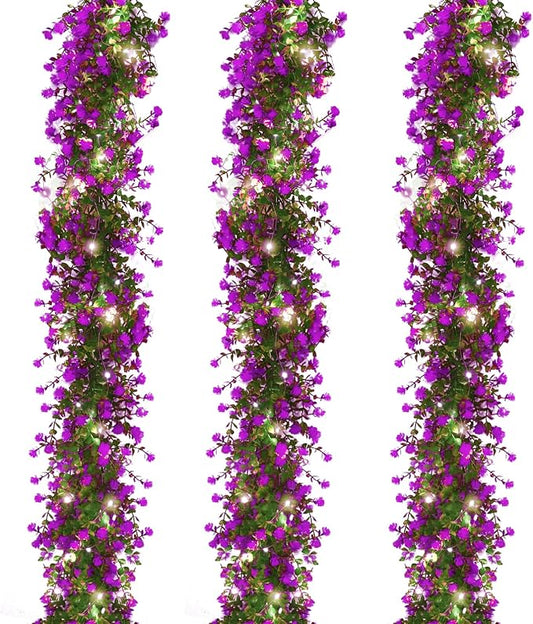 RECUTMS Artificial Garland Greenery Hanging Spring Lighted Garland Artificial Vine Plants Spring Eucalyptus Vine with Lights for Indoor Outdoor Home Wedding Mantel Party Kitchen Decor(Fuchsia)