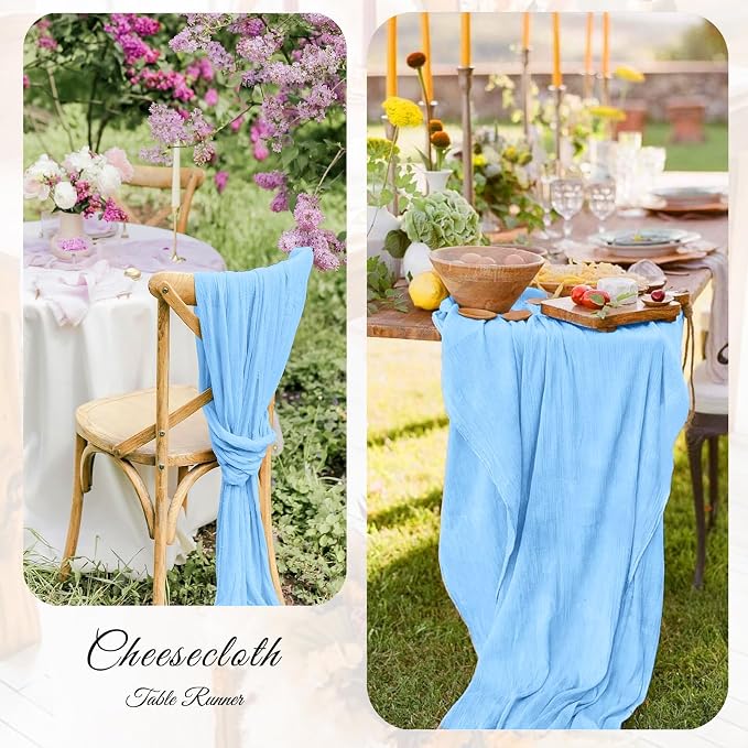 12 Pack Light Blue Cheesecloth Table Runner 21x120 Inches, Boho Gauze Rustic Semi Sheer Cheese Cloth Table Runners for Easter Wedding Bridal Baby Shower, Birthday Party, Long Farmhouse Table Decor