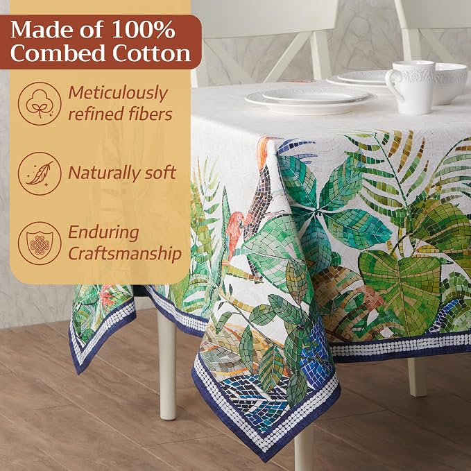Maison d' Hermine Premium Table Cloth Rectangle Table 100% Combed Cotton 120 x 70 Inches Tablecloth Reusable Decorative for Dining Room, Farmhouse, Home, Party, Festive & Wedding - Mosaic
