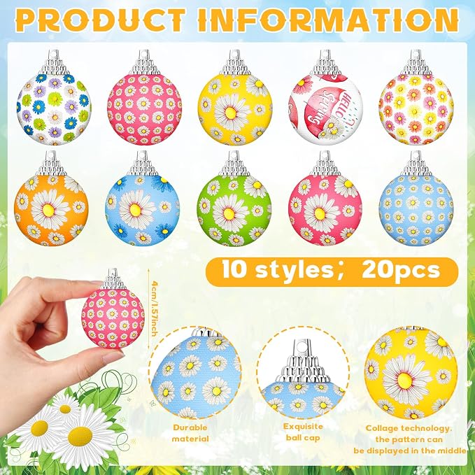 Outus 20 Pcs Spring Daisy Ornaments Balls for Tree Spring Daisy Decorations Summer Ornaments Farmhouse Flower Floral Hanging Decorations Summer Decor for Small Tree Home Party Craft Decor