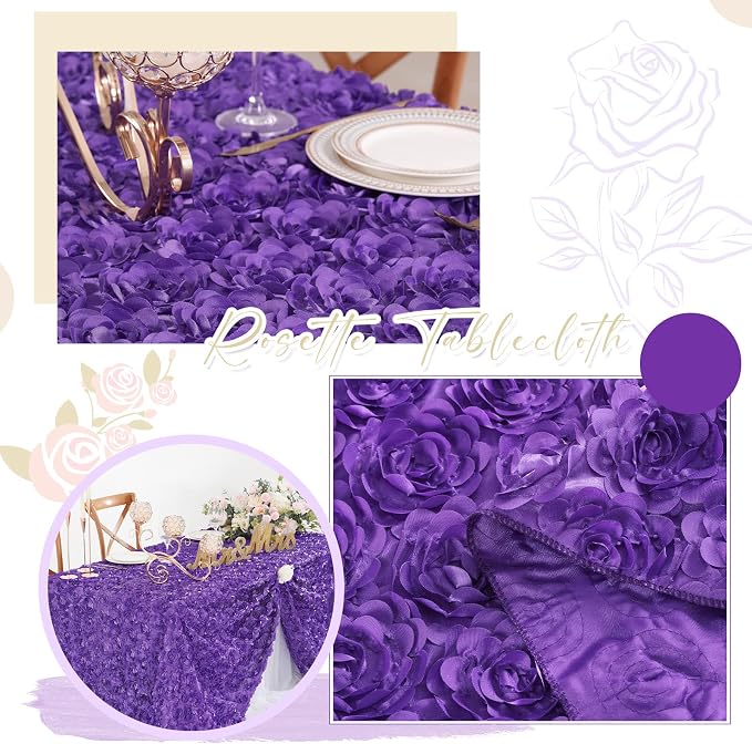 Purple Tablecloth 50x102 Inches Purple Rosette Satin Tablecloth Birthday Party Table Cover Bridal Shower Table Decorations