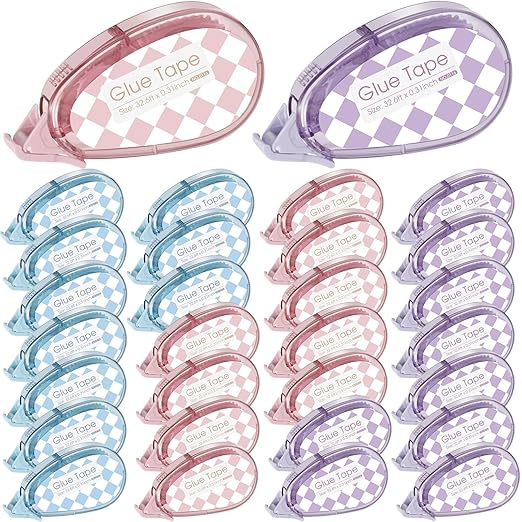 Geyee 30 Pcs Double Sided Tape Roller Permanent Adhesive 0.3 x 315'' Double Sided Tape Dots for Scrapbooking Journal Photo Paper Craft Projects Christmas Gifts (Purple Blue Pink,Vintage)