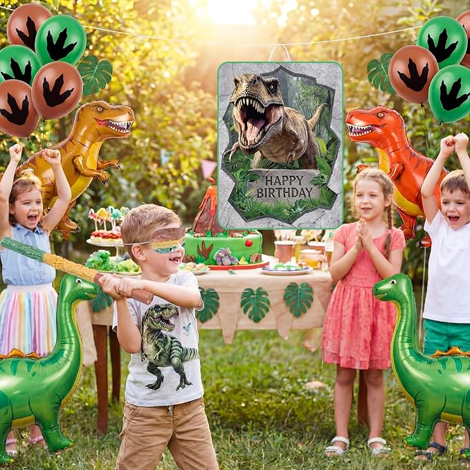 Dinosaur Piñata Set Dino Themed Piñata with Stick and Blindfold Girls Dinosaur Birthday Party for Animal Theme Party Decoration Baby Shower Game Supplies(Large Dino)