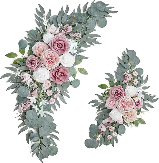PONATIA Small Wedding Arch Flowers (Pack of 2), Artificial Dusty Rose Flowers for Wedding Welcome Signs Decorations and Arch Flower For Wedding Ceremony Reception (Dusty Rose & Blush)