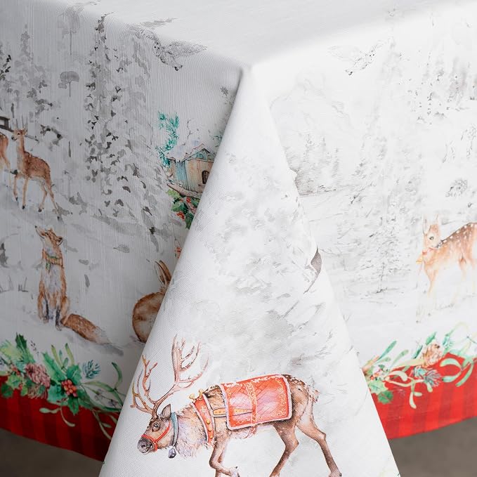 Maison d' Hermine Table Cloth Rectangle Table 100% Cotton 60 x 108 Inches Fall Tablecloth Reusable Everyday Use for Thanksgiving Christmas Decorations Dining Farmhouse Party (Christmas Tradition)