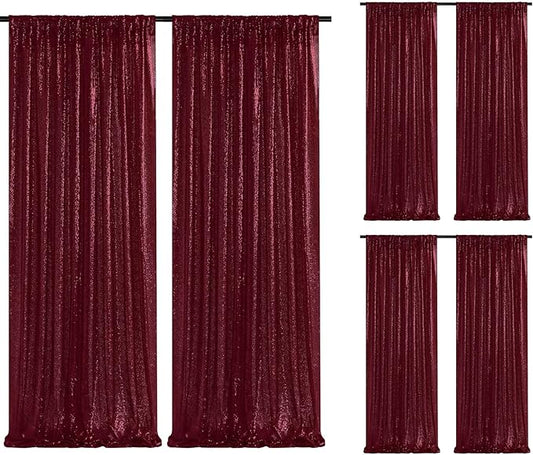 Sequin Backdrop Curtain 6 Pieces 2ftx8ft Burgundy Sparkly Stage Backdrop Drapes for Christmas Party Decoration Birthday Party Background Photography Drapes