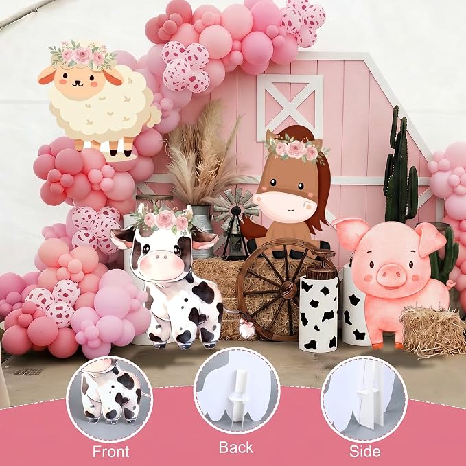 Gemscream 4 Pcs Large Pink Farm Animals Decorations 22.4 Inch Cute Animal Cutouts Cartoon Backdrop for Farm Birthday Party Supplies Baby Shower Decorations Photo Booth Props Gifts