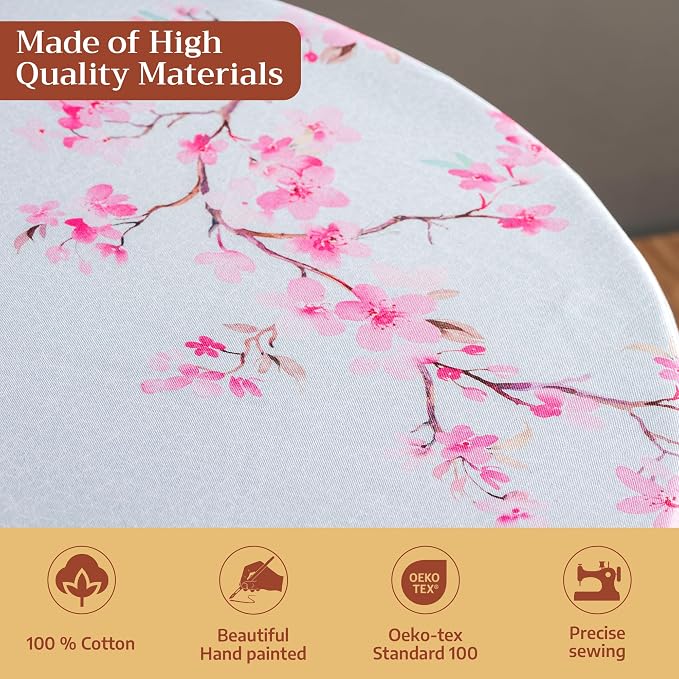 Maison d' Hermine Table Cloth Round Table 100% Cotton 63 Round Inches Tablecloth Reusable Decorative for Dining Kitchen Room Farmhouse Party Home Hotel Restaurant Spring Summer - Blossoms in Spring