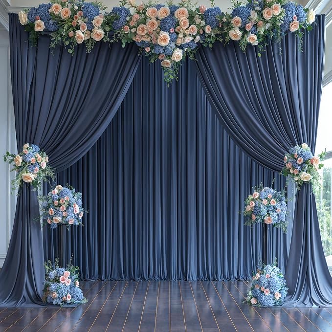 4 Panels Navy Blue Backdrop Curtains for Wedding Party Wrinkle Free Backdrops Curtain Drapes Fabric Decorations Photo Back Drop Cloth for Baby Shower Photography Stage Reception 20ft(W) x 12ft(H)