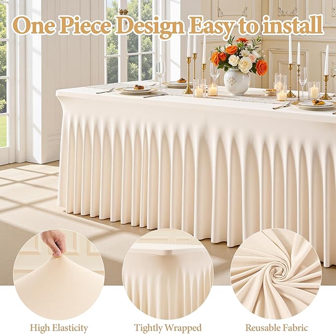 Light Champagne Spandex Table Covers for 6 Foot Rectangle Table, Fitted Stretch Table Skirts Wrinkle-Free Floor Length Polyester Rectangle Tablecloths for Weddings Parties Banquets Events,6 Pack