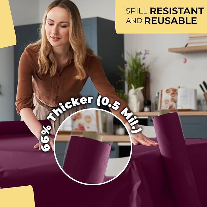 Party Solids 66% Thicker Premium Plum Plastic Table Cover Roll 40" X 100' Table Cloth Plastic Cover Roll Quality Thick Banquet Rolls Disposable Tablecloth Rolls Strong American Based Company
