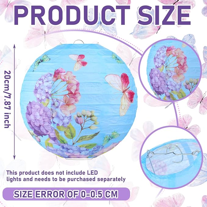 Panelee 12 Pcs Butterfly & Floral Theme Party Decorations Floral Hanging Paper Lanterns 8 Inches Round Flower Paper Lanterns for Summer Tea Party Ceiling Garden Wedding Bridal Decor Supplies