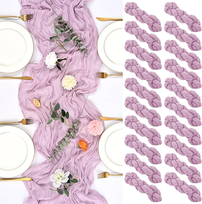 20 Pack Lavender Table Runner 10FT Long Cheesecloth Table Runner Cheese Cloth Gauze for Wedding Party Birthday Decoration-Lavender