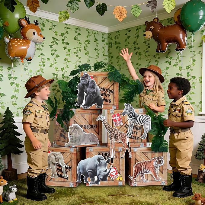 party greeting Jungle Animals Birthday Party Decorations Safari Animals Party Boxes Decor Woodland Zoo Boxes Wild Animal Photo Booth Props for Safari Theme Baby Shower Birthday Party Supplies