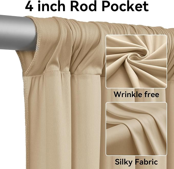 12 Panels 5x20ft Beige Ceiling Drapes for Wedding Parties, Wrinkle Free Thick Polyester 20ft Extra Long Wedding Draping Tent Ceiling Curtains Arch Drapery for Birthday Party Canopy Tent Decor