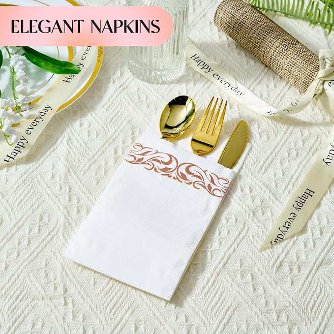 Vplus 400 Pack Paper Napkins Guest Towels Disposable Premium Quality 3-ply Dinner Napkins Disposable Soft, Absorbent, Party Napkins Wedding Napkins for Kitchen, Parties, Dinners or Events(rose gold)