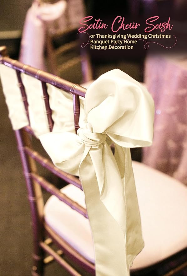 120 PCS Ivory Satin Chair Sashes, Ties Bows Designed Chairs Decorative, Chair Cover Sashes for Thanksgiving Wedding Christmas Banquet Party Home Kitchen Decoration (7 x 108 inch)