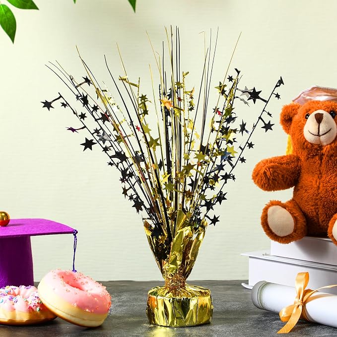 Crowye 6 Pcs Metallic Foil Spray Centerpiece Party Star Decoration Table Decor for Birthday Wedding Bachelorette Summer Party Holiday(Black Gold,Small Star)