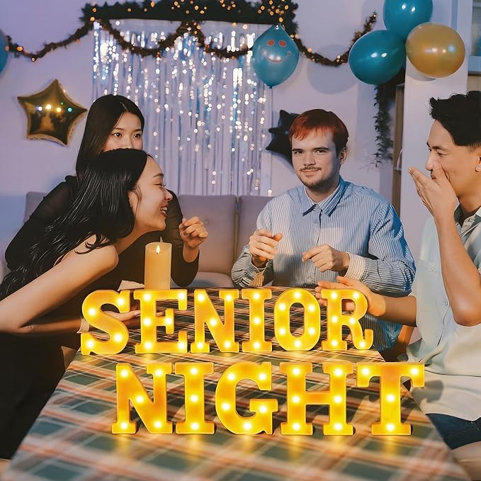 Honoson 11 Pcs Senior Night Party Decorations Senior Night Letter LED Lights Sign Neon Marquee Lights Table Decoration for High School College Grad Prom Party Supplies