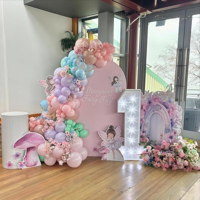 Sage Green Purple Pink Balloon Garland Arch Kit, 125pcs Dusty Green Pastel Lavender Purple Blush Pink White Sand Metallic Gold Fairy Balloon for Baby Shower Birthday Wildflower Floral Party Decoration