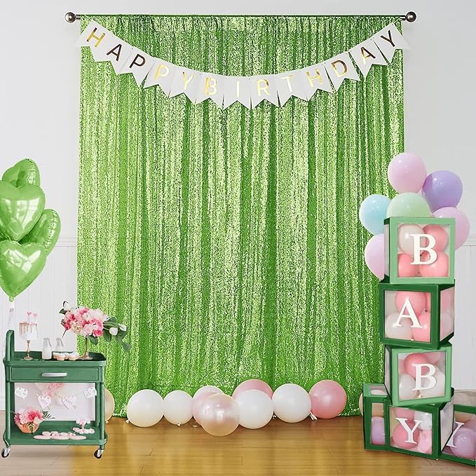 Sugargirl Apple Green Sequin Backdrop Curtain 4FTx8FT Glitter Apple Green Background Drapes Sparkle Photography Backdrop for Party Wedding Birthday Wall Decoration(1 Panel)